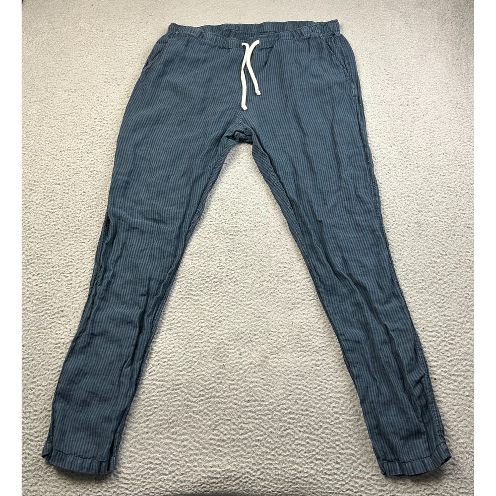 ALEX CRANE Bo Pants Mens Blue Striped 100% Linen Drawstring Summer Trousers XL